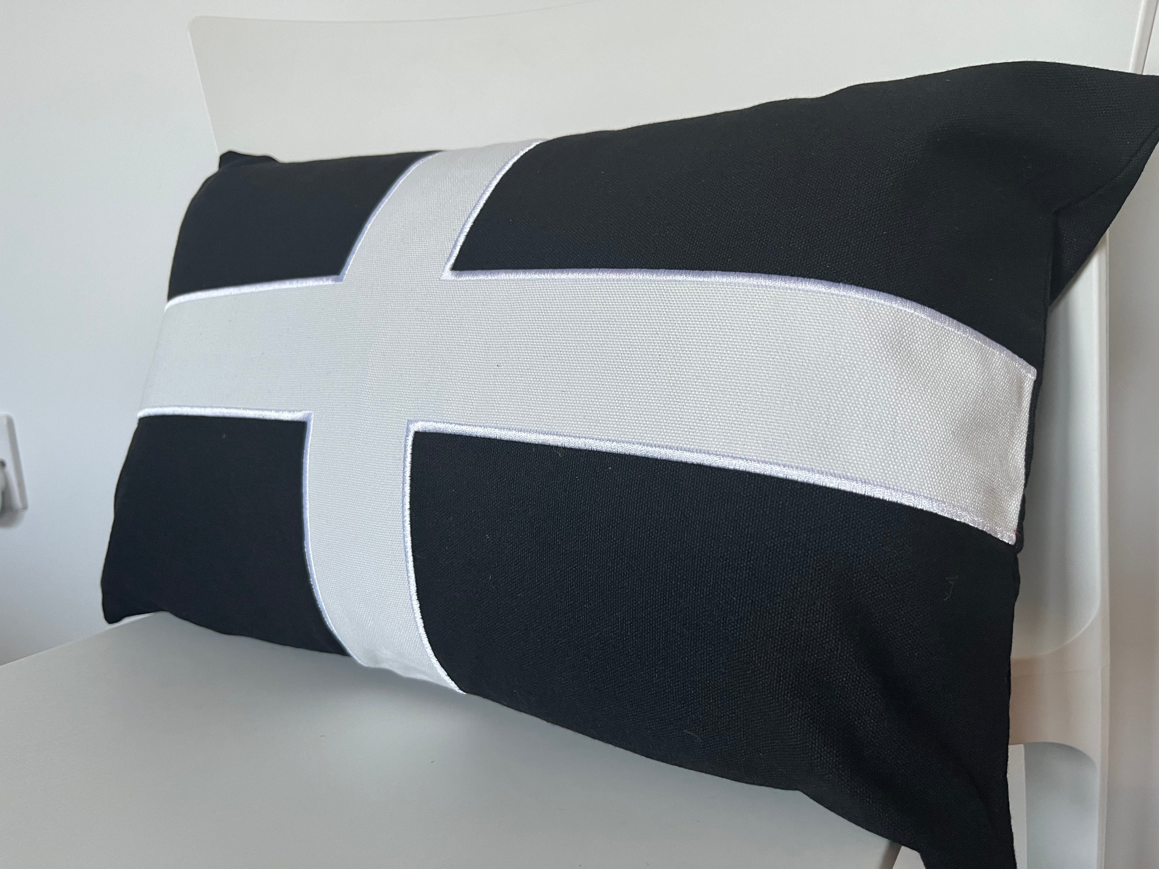 Black & White Cornish St Piran's Flag Cushion ~ Cornish Home